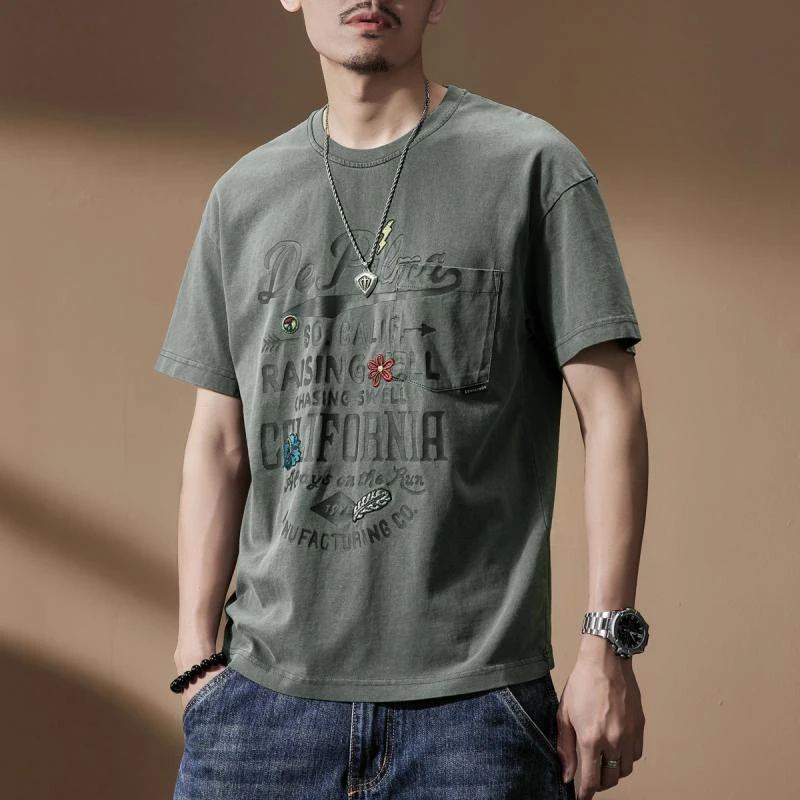 jeep吉普230g美式重磅复古水洗t恤男夏季潮牌短袖宽松半袖体恤