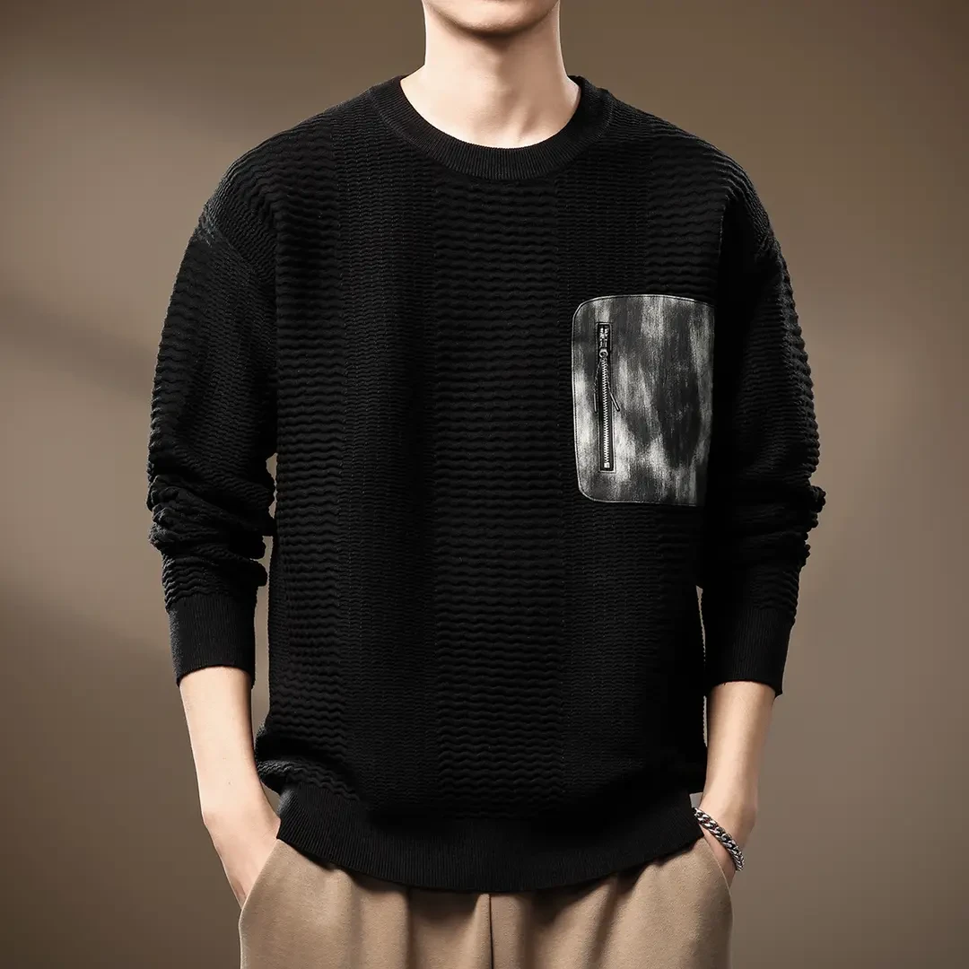 jeep吉普肌理感重磅针织毛衣男士秋冬宽松大码休闲百搭口袋毛线衣