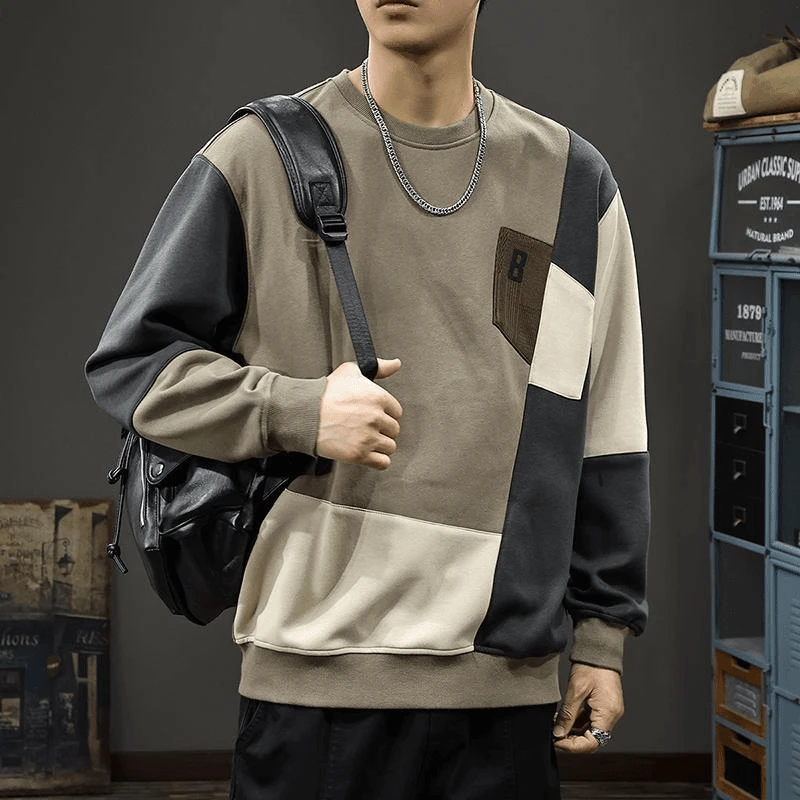 jeep吉普秋冬设计感拼色口袋卫衣男磨毛宽松大码圆领美式休闲外套