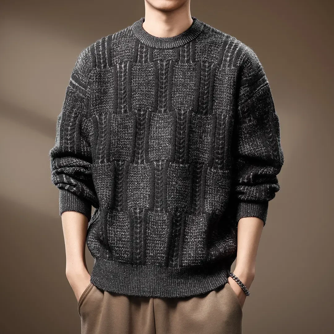 jeep吉普复古重磅毛衣男士秋冬宽松休闲慵懒风针织衫加厚毛线衣男