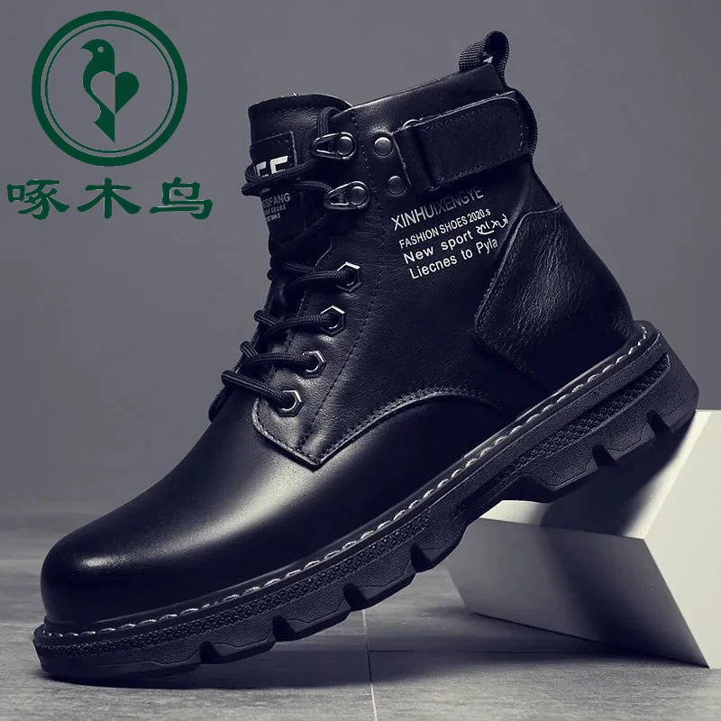 啄木鸟秋冬2024新款男士靴子韩版中高帮鞋马丁靴休闲男鞋皮靴