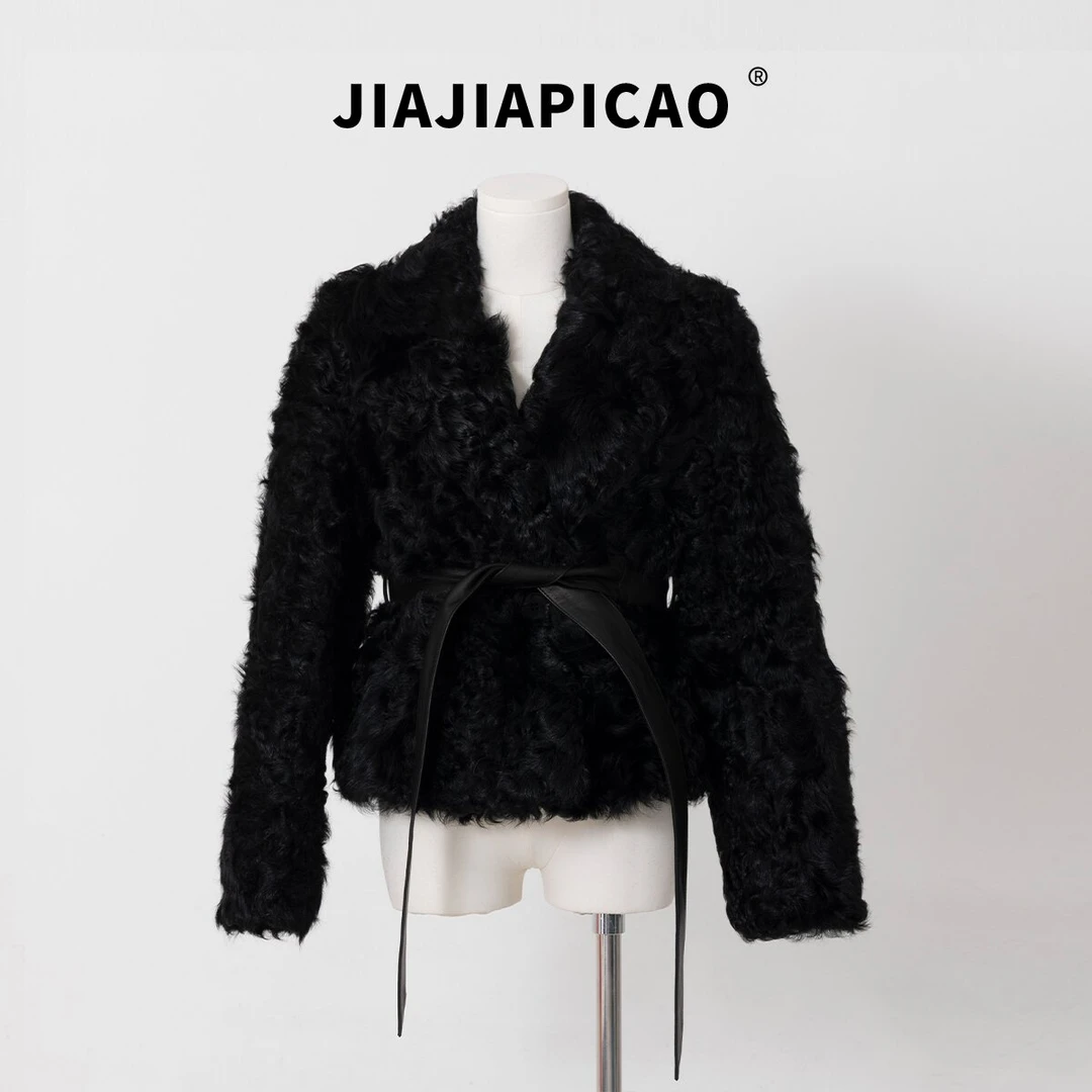 【YY】 6700 皮草外套羊毛皮长款黑色卷卷毛皮草外套