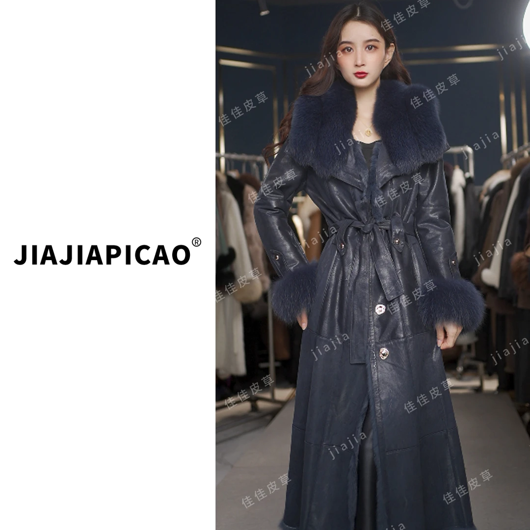 【微醺甜茶】37682 皮草 冬季气质长款狐狸毛领长款兔毛皮草外套