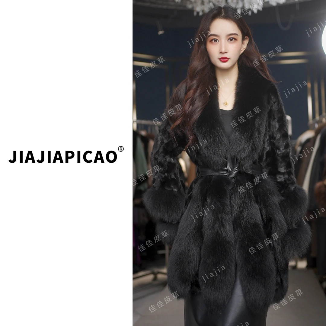 【时光恋人】16950 皮草 水貂冬季大狐狸毛领绵羊皮保暖皮草外套