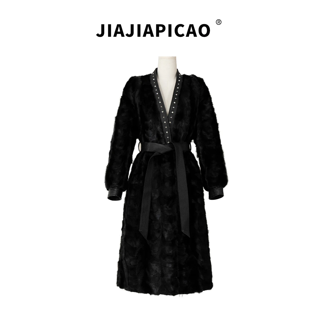 【月光浮星】皮草 6635-110 冬季保暖轻奢加长版水貂皮草外套