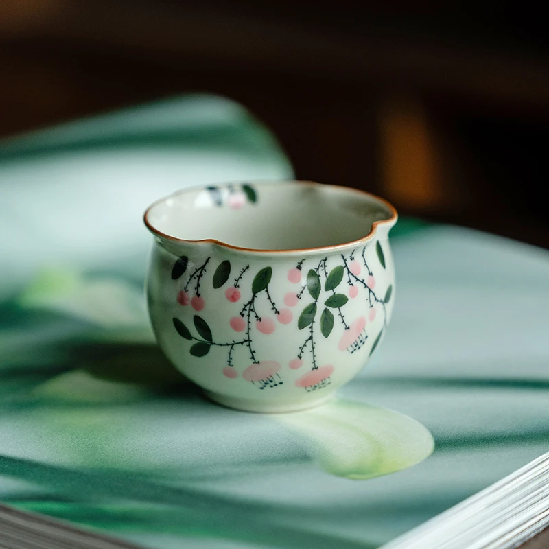 停产草木灰纯手绘粉落花花型初夏缸杯大容量水杯个人专用杯主人杯