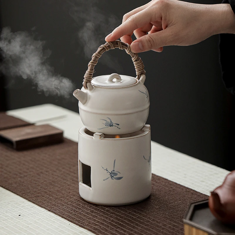 德白手绘蝴蝶兰花陶瓷煮茶器家用围炉煮茶炉烧水壶温茶炉茶壶底座
