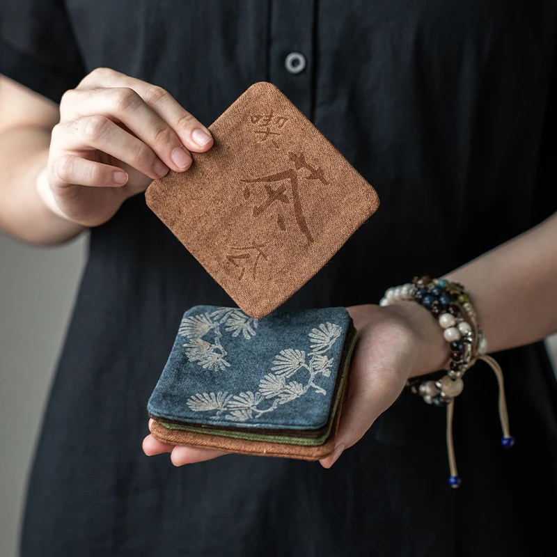 德白香云纱扎染烧花茶杯垫禅意中式茶杯隔热垫功夫茶具复古茶托