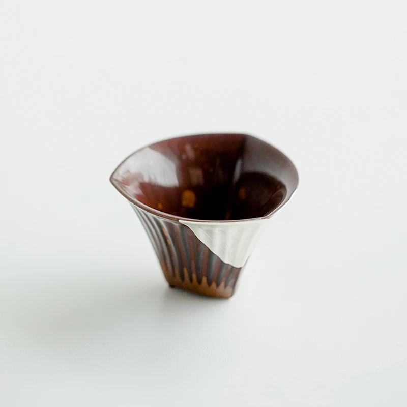 德白窑变栗棕描银三足茶杯陶瓷品茗杯家用简约主人杯单个喝茶杯子