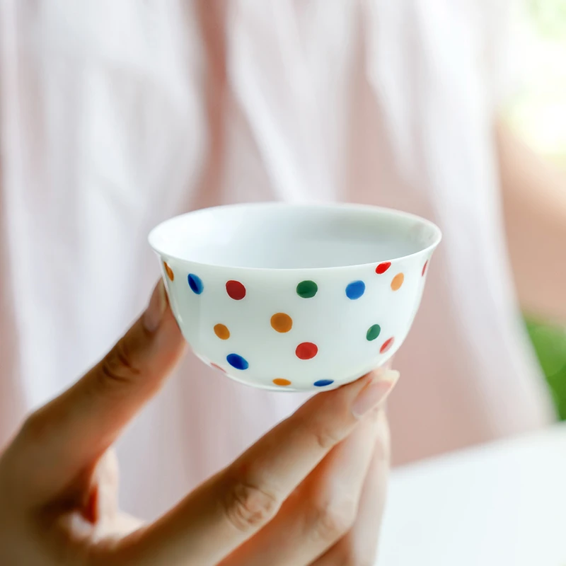 德白纯手绘波点沐阳杯陶瓷茶杯家用主人杯个人专用茶杯品茗杯客杯
