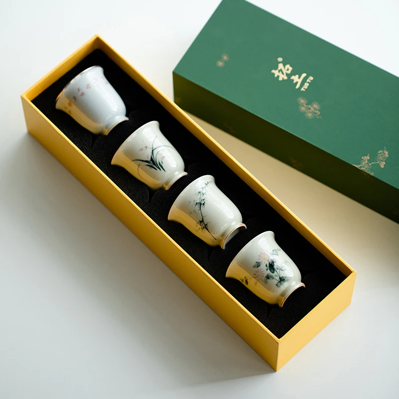 德白纯手绘兰花草木灰无忧杯陶瓷闻香杯主人杯单杯个人杯功夫茶杯