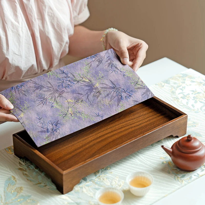 德白国风南美胡桃木干泡盘家用新中式雅致实木织锦小茶盘茶具托盘