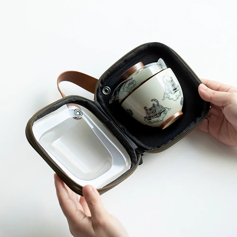 停产福利如虎添翼旅行茶具创意一壶二杯套装单人户外便携式玻璃