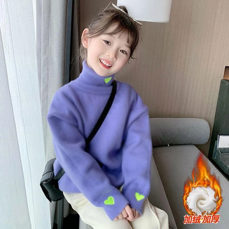 儿童发热上衣秋冬装高领男女中小大童长袖加绒加厚保暖打底衫