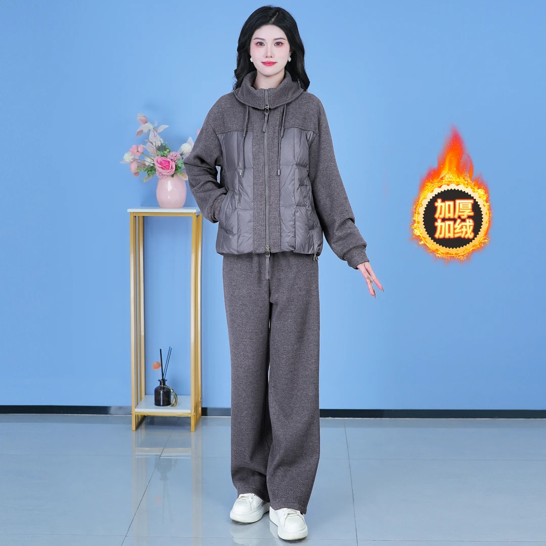 【SJYF3200】加绒加厚腔调立领90白鸭绒羽绒服女两件套套裤