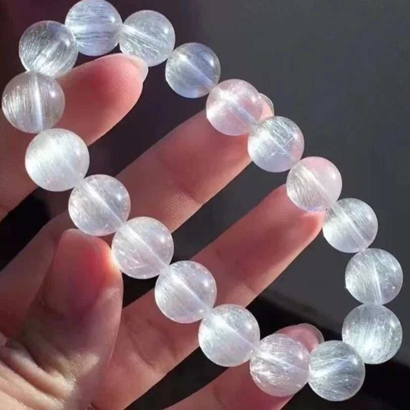 天然正品拉丝荧光白兔毛水晶手串荧光兔毛白银顺发满发单圈男女款