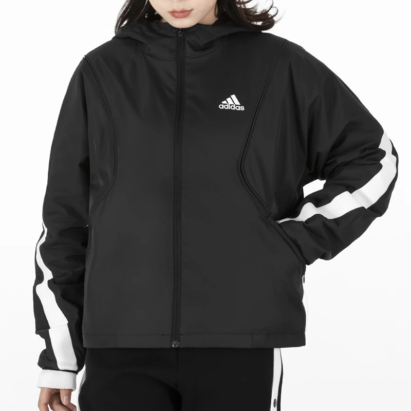 adidas/阿迪达斯梭织外套女 春季防风连帽运动服休闲风衣 HF2469