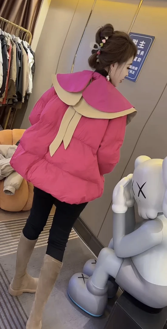 精致感娃娃领棉服学院风减龄短款棉衣外套女连帽冬季新款洋气时尚