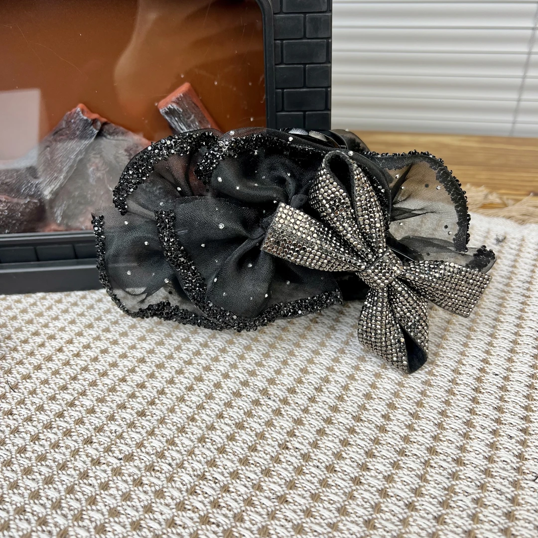 满天星网纱蝴蝶结抓夹四季百搭高级氛围高颅顶鲨鱼级黑色时尚头饰