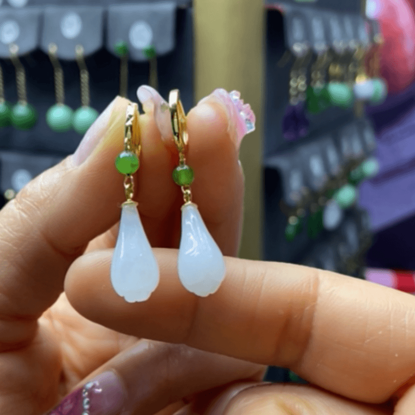 【闪购商品】和田玉耳饰银S925镀金镶嵌