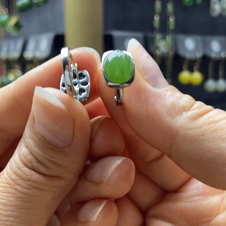 和田玉耳饰银S925镶嵌