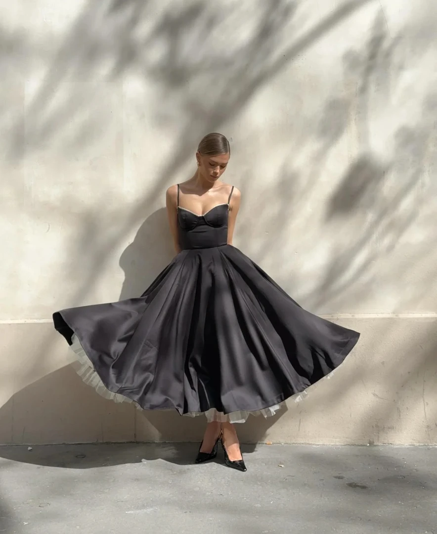 黛娜【缎影浮光】小众赫本风黑色吊带裙鱼骨收腰显瘦长裙连衣裙礼服