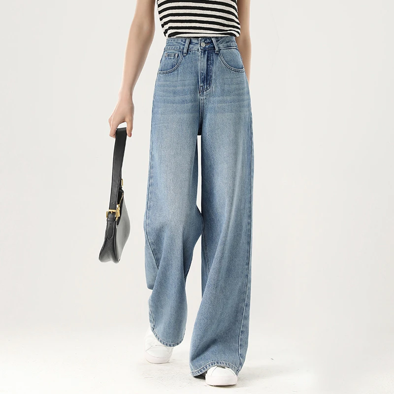 【嬉皮少女】2025春季百搭双色时尚遮肉显瘦高腰阔腿裤Y30204YT