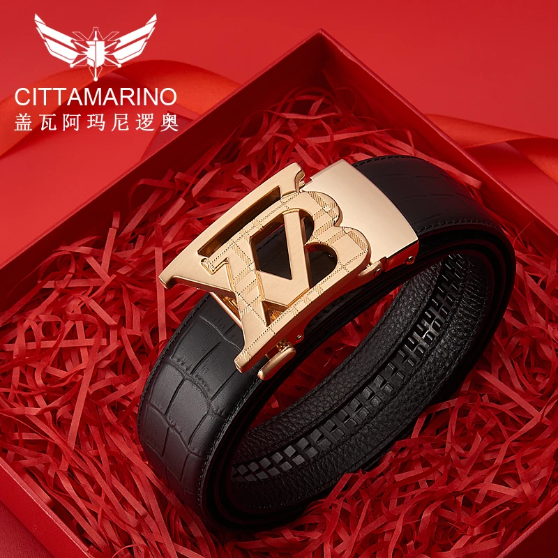 盖瓦阿玛尼逻奥男士真皮皮带牛皮高档腰带男裤腰带轻奢自动扣简约