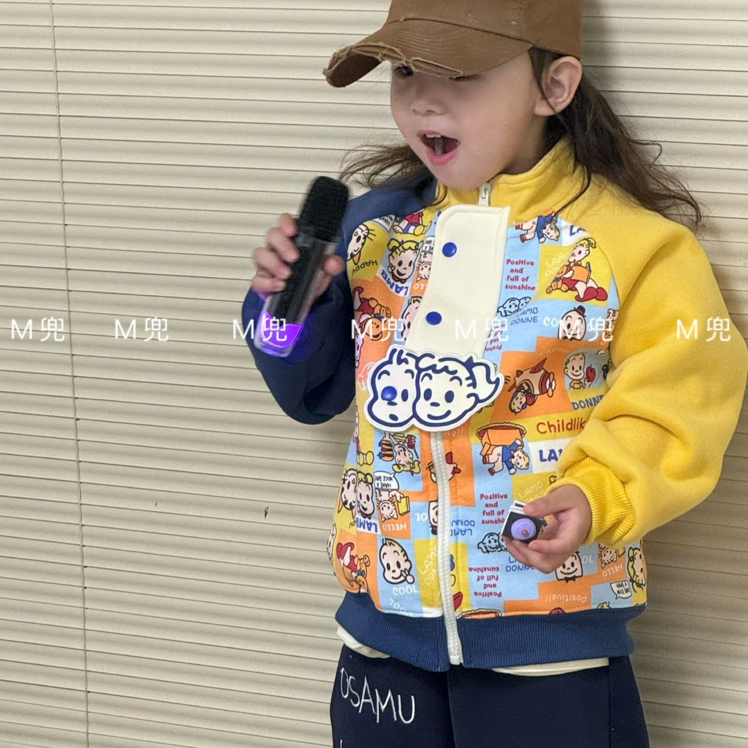 儿童加绒外套24年冬新款卡通印花男女童加绒外套