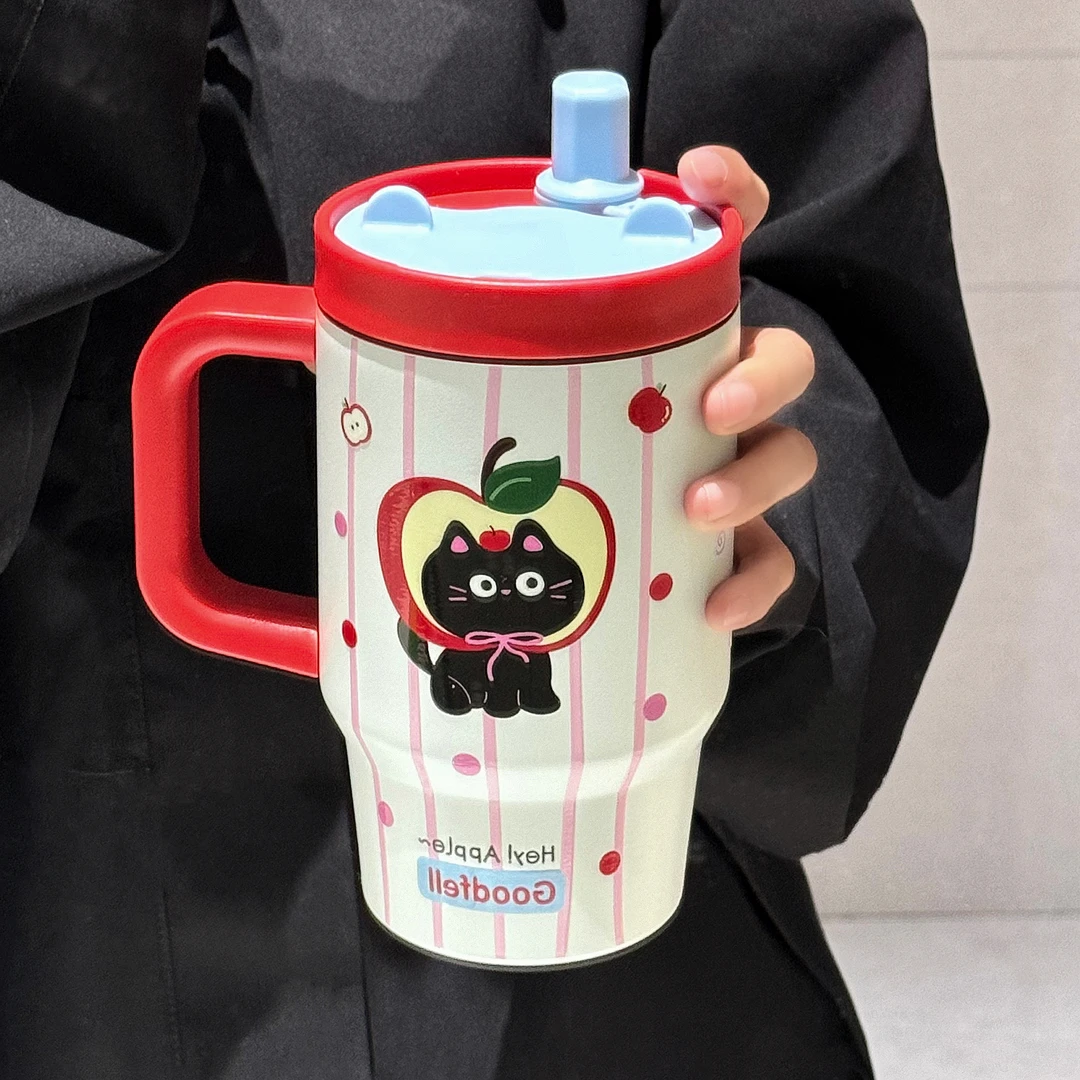 高颜值保温杯陶瓷内胆新款大容量吸管学生上学专用便携双饮冰霸杯