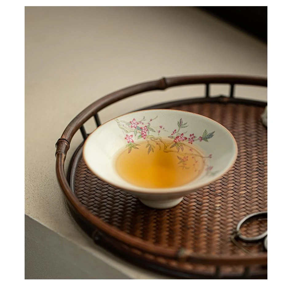 米黄汝窑斗笠杯品茗杯陶瓷茶杯家用主人杯单茶杯个人专用茶具茶盏