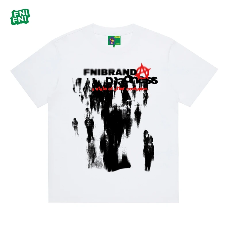 FNI国潮重磅纯棉（人影基础款）男女同款t恤美式复古短袖24新款白墨