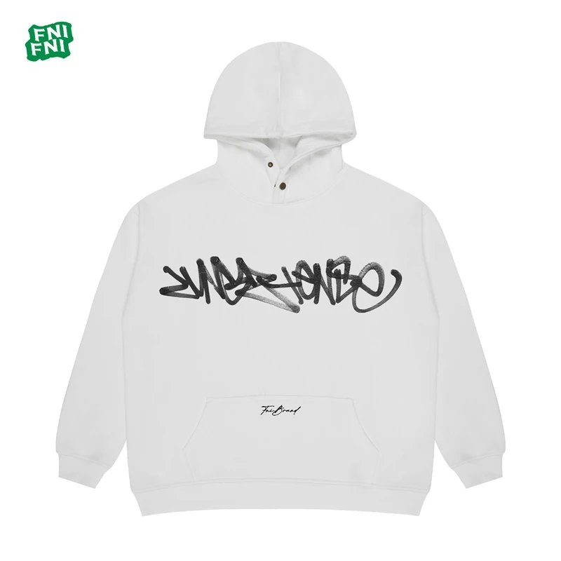 FNI国潮重磅棉（潦草签名）男女同款加绒连帽卫衣24年早秋胶浆