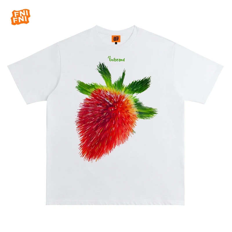 FNIFNI（炸毛草莓）男女同款t恤美式复古纯棉短袖24潮新款直喷