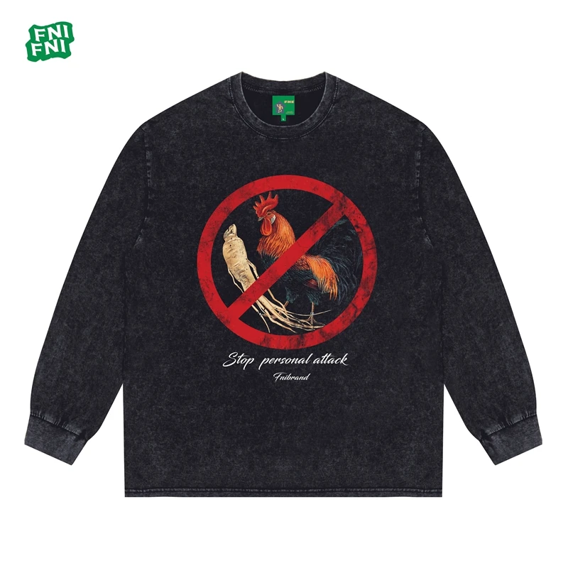 FNI国潮重磅纯棉（禁止人参公鸡）男女同款t恤美式长袖24新款直喷