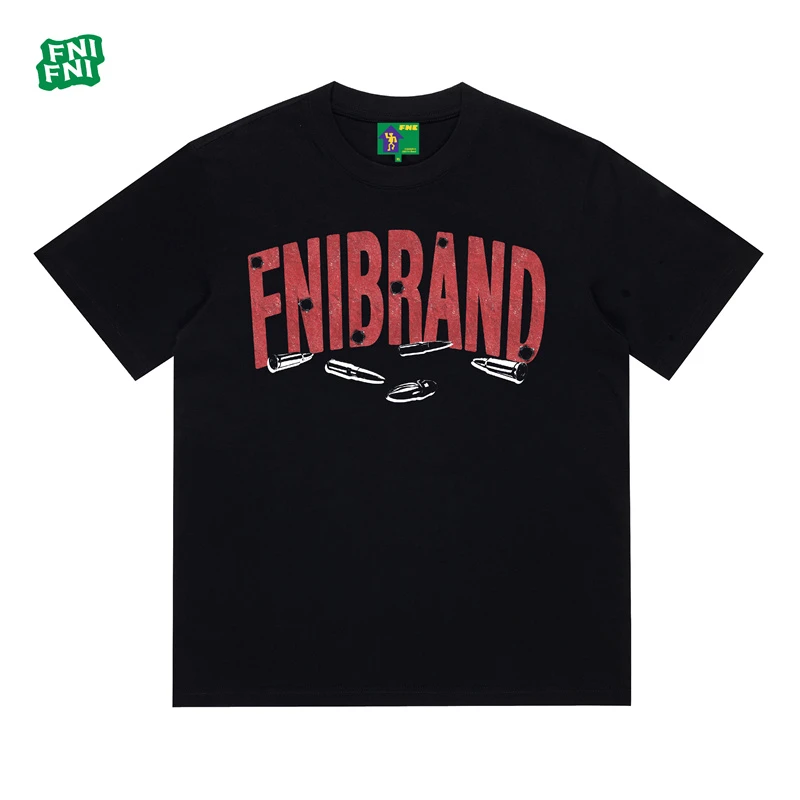 FNI国潮重磅纯棉（子弹）男女同款t恤美式复古短袖24新款白墨