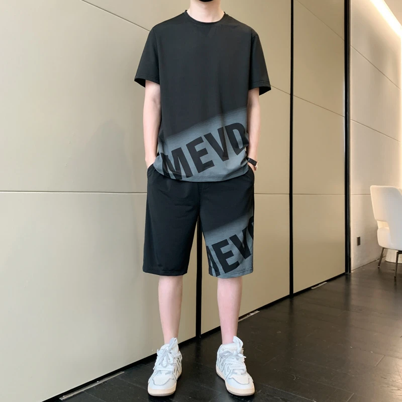 Cardanro/卡丹路夏季圆领冰丝速干男士套装短袖短裤运动休闲薄款