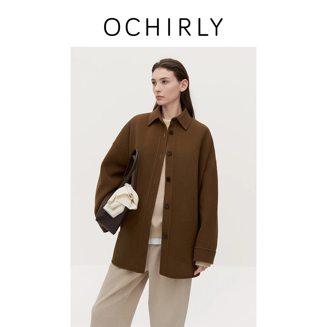 OCHIRLY欧时力 澳大利亚100%羊毛双面呢廓形外套女秋冬新品