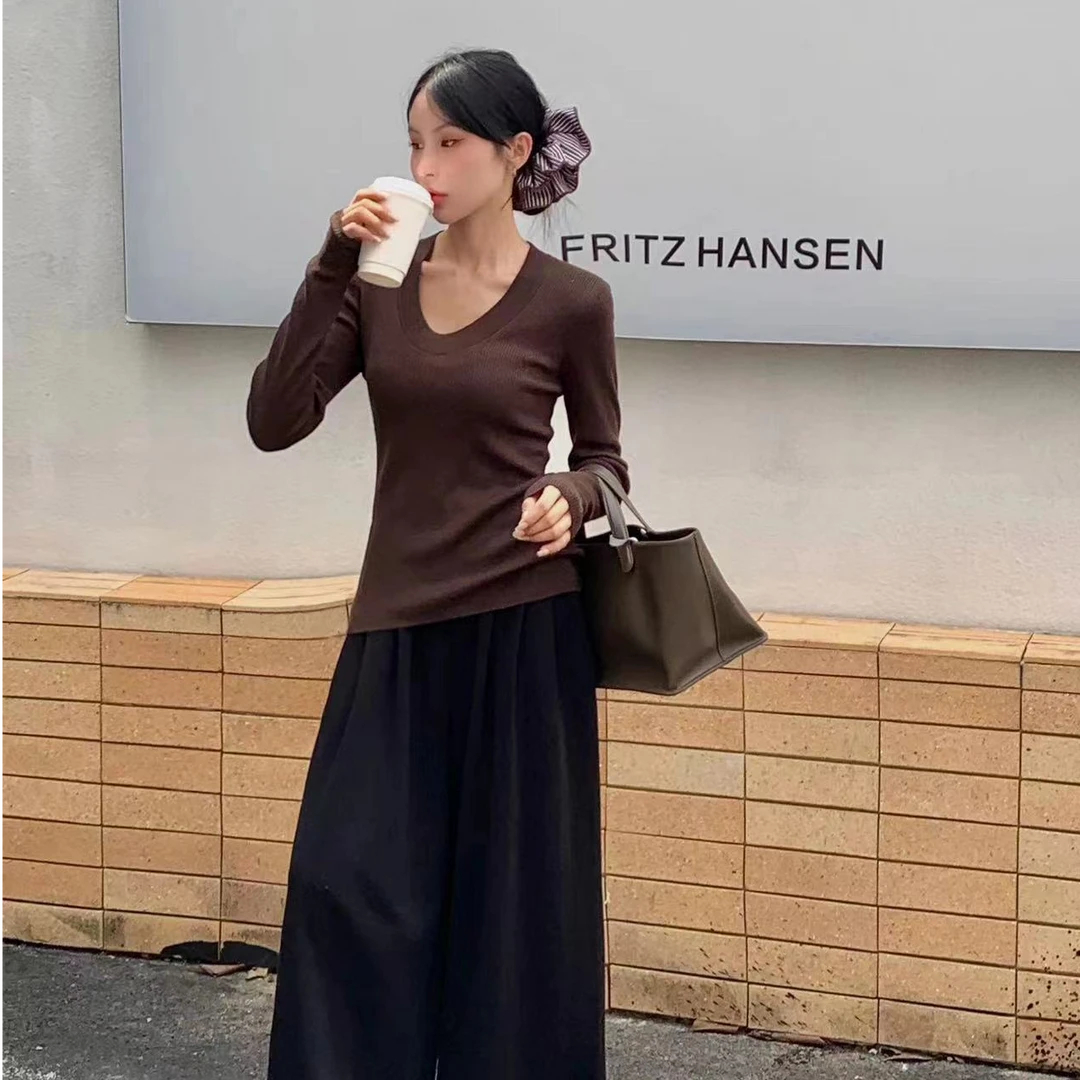 多色U领打底衫时尚百搭