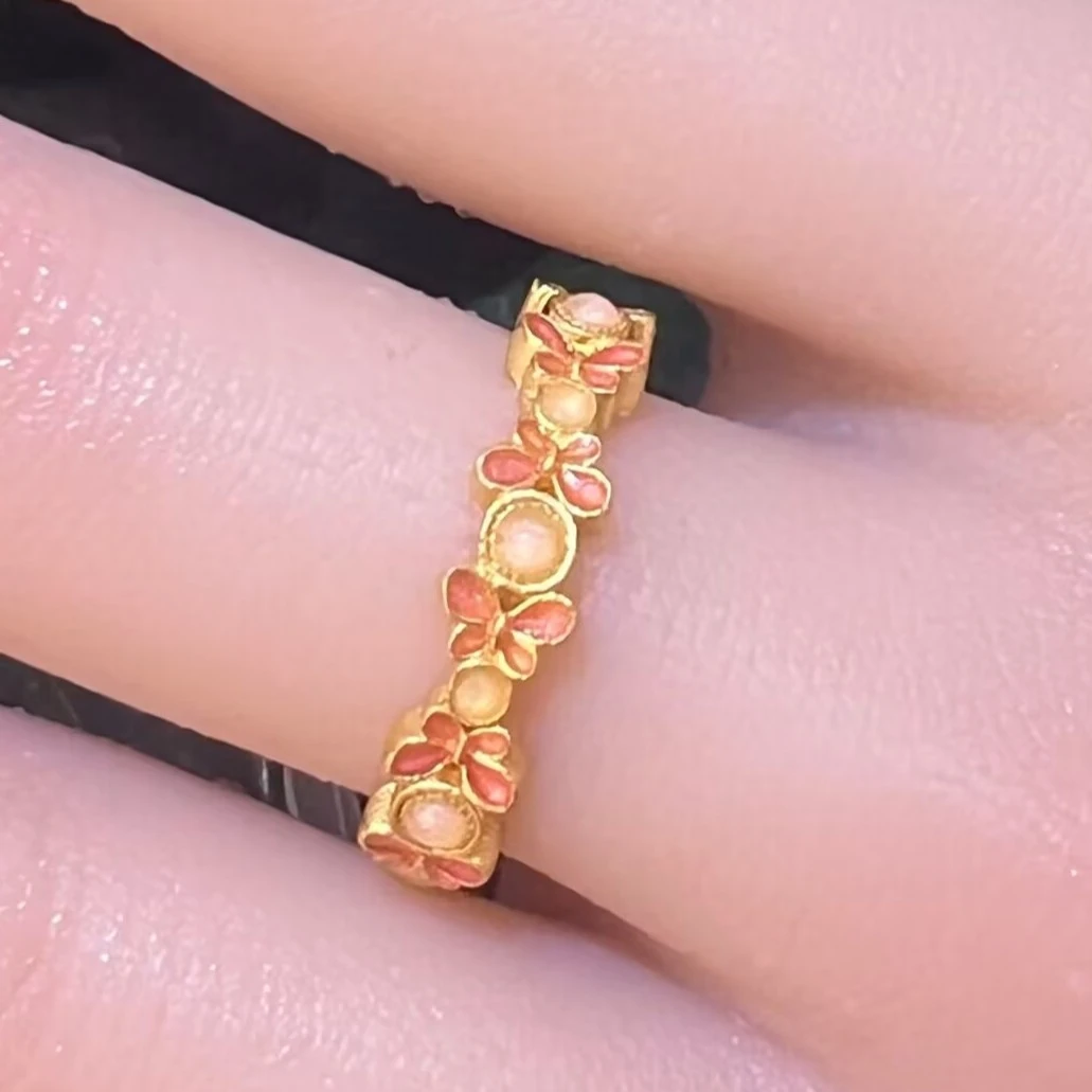 【赛菲尔万足】足金999.9古法珐琅传世蝴蝶仙女黄金戒指送礼物女友