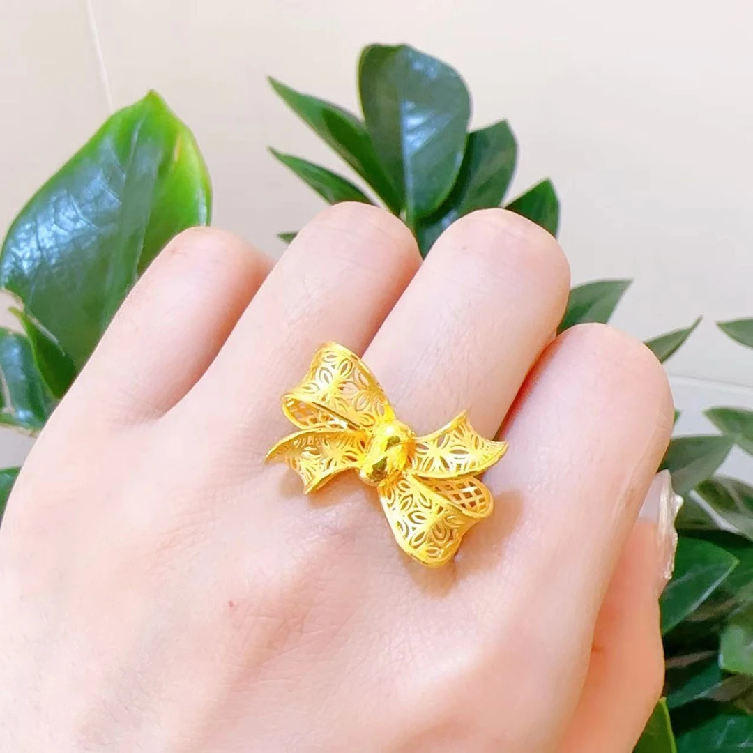【赛菲尔万足】999.9足金黄金蝴蝶结戒指女士甜美女孩七夕节日礼物