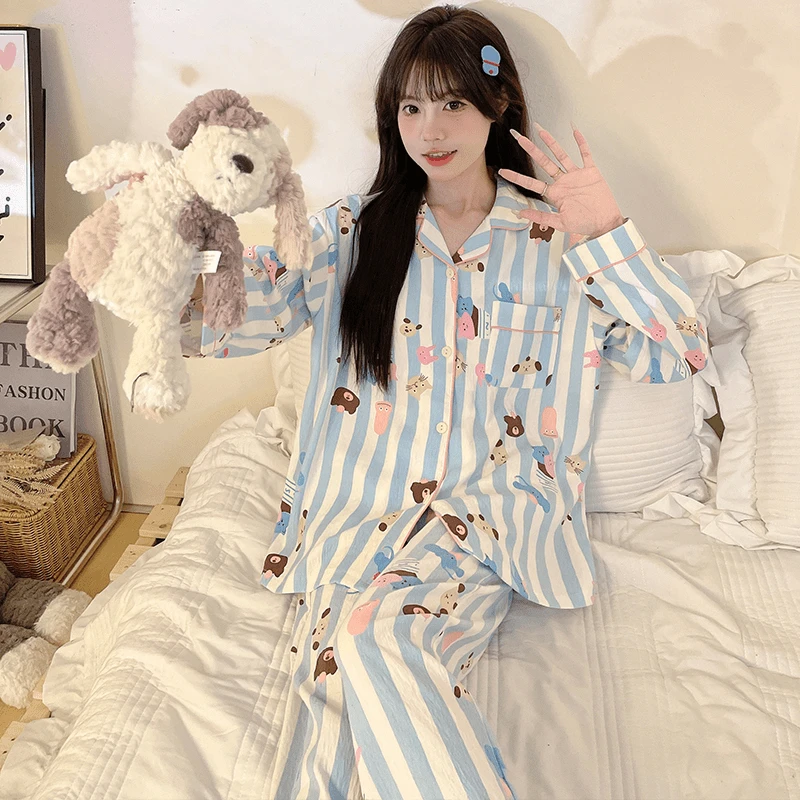 甜美柔软睡衣女长袖秋冬动物小乐园软fufu两件套装家居服可外穿