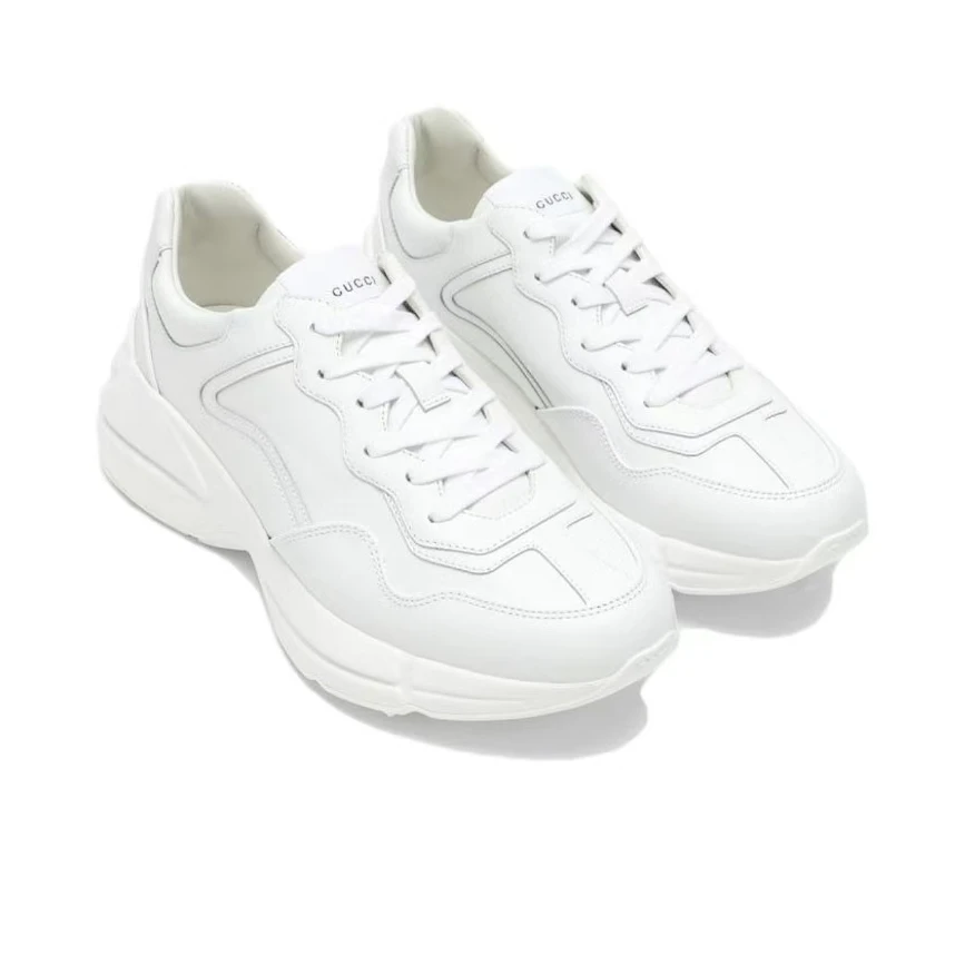全新未使用 GUCCI/古驰  Rhyton 运动休闲纯白老爹鞋 男款