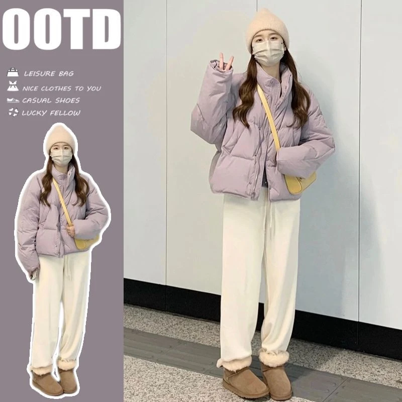 波司簦芋泥紫韩系小个子羽绒服女短款高领面包服学生时尚外套款