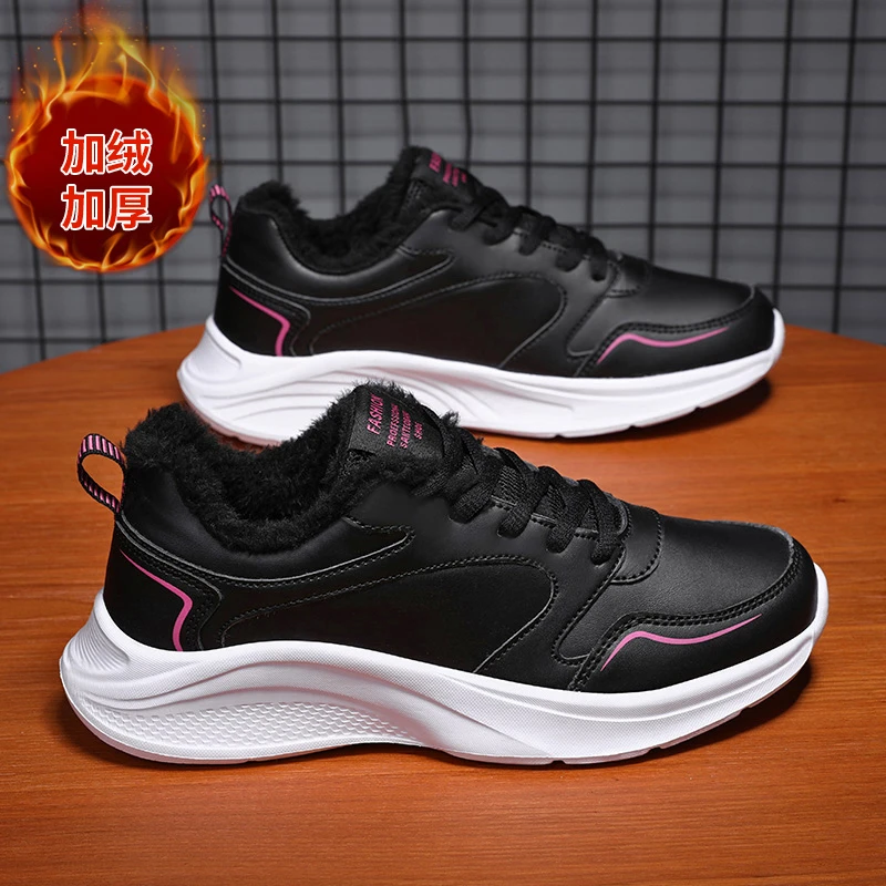 回力瑞女鞋冬季保暖加绒二棉鞋女外穿皮面防水防滑软底休闲运动鞋