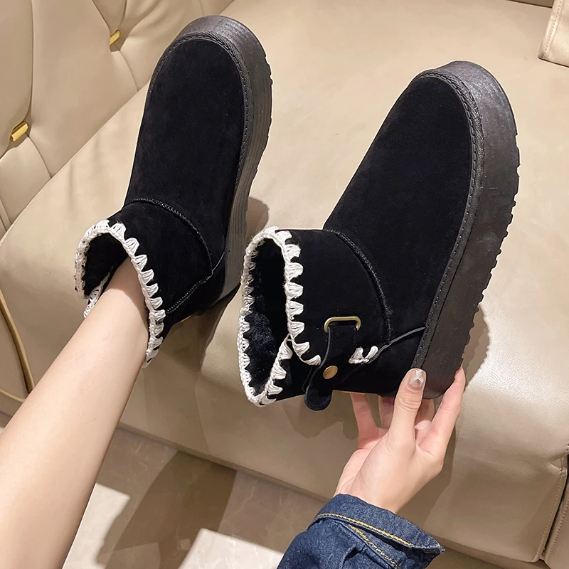 新款雪地靴女冬季低帮棉鞋厚底增高外穿加绒保暖加厚面包防水防滑