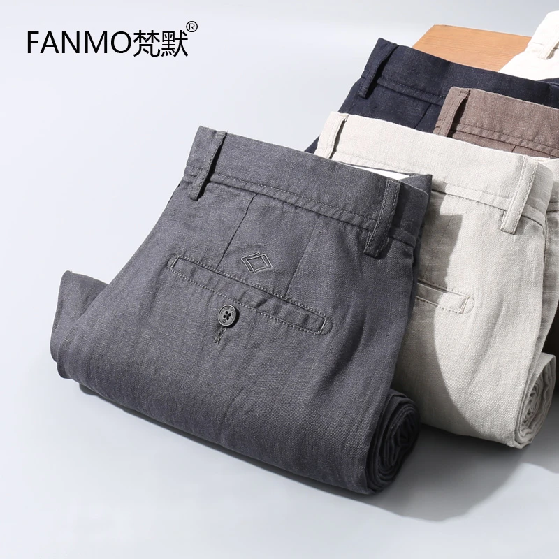百搭100%纯亚麻裤男夏季薄款宽松直筒2024潮流大码棉麻休闲裤男潮