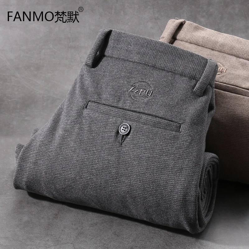 秋冬厚款男裤男士休闲裤2023新款高端毛呢磨毛免烫直筒裤子加厚