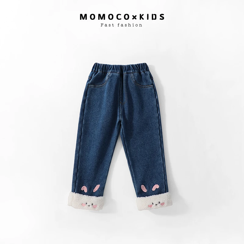 MOMOCO2023儿童牛仔裤裤子时尚刺绣小兔子牛仔裤76830350216