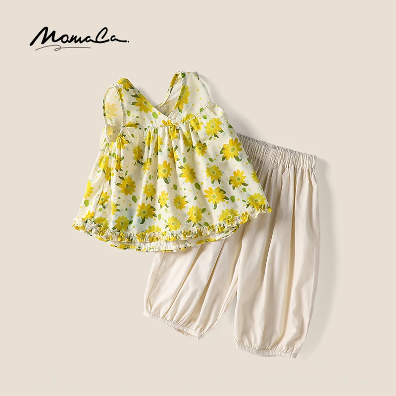 MOMOCO女童夏款背心套装甜美碎花上衣灯笼裤两件套75630580020